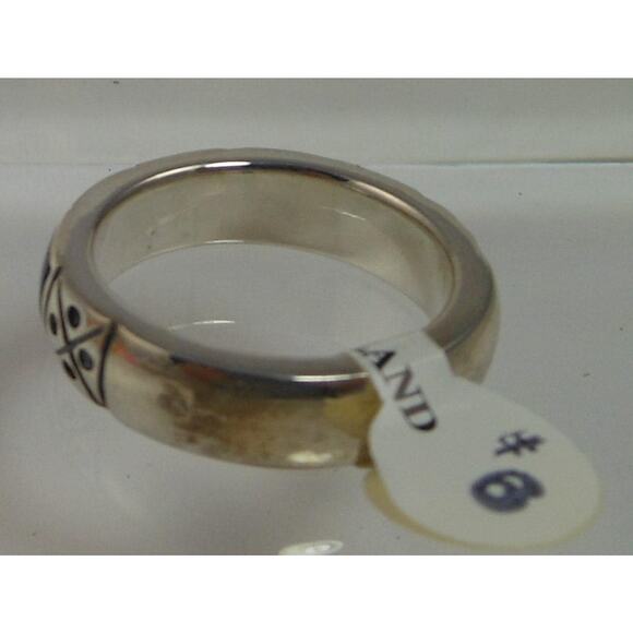 Designer Signed Sterling Silver Band Ring Vintage Black 925 Stamped Band Size 6 - Picture 3 of 9